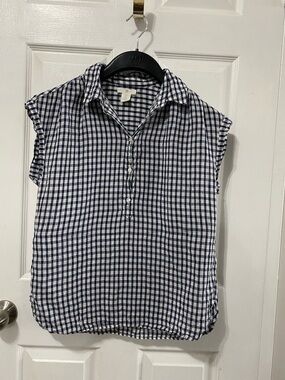 H&M L.O.G.G. Navy & White Gingham Cotton Blouse - EUC - Size 4